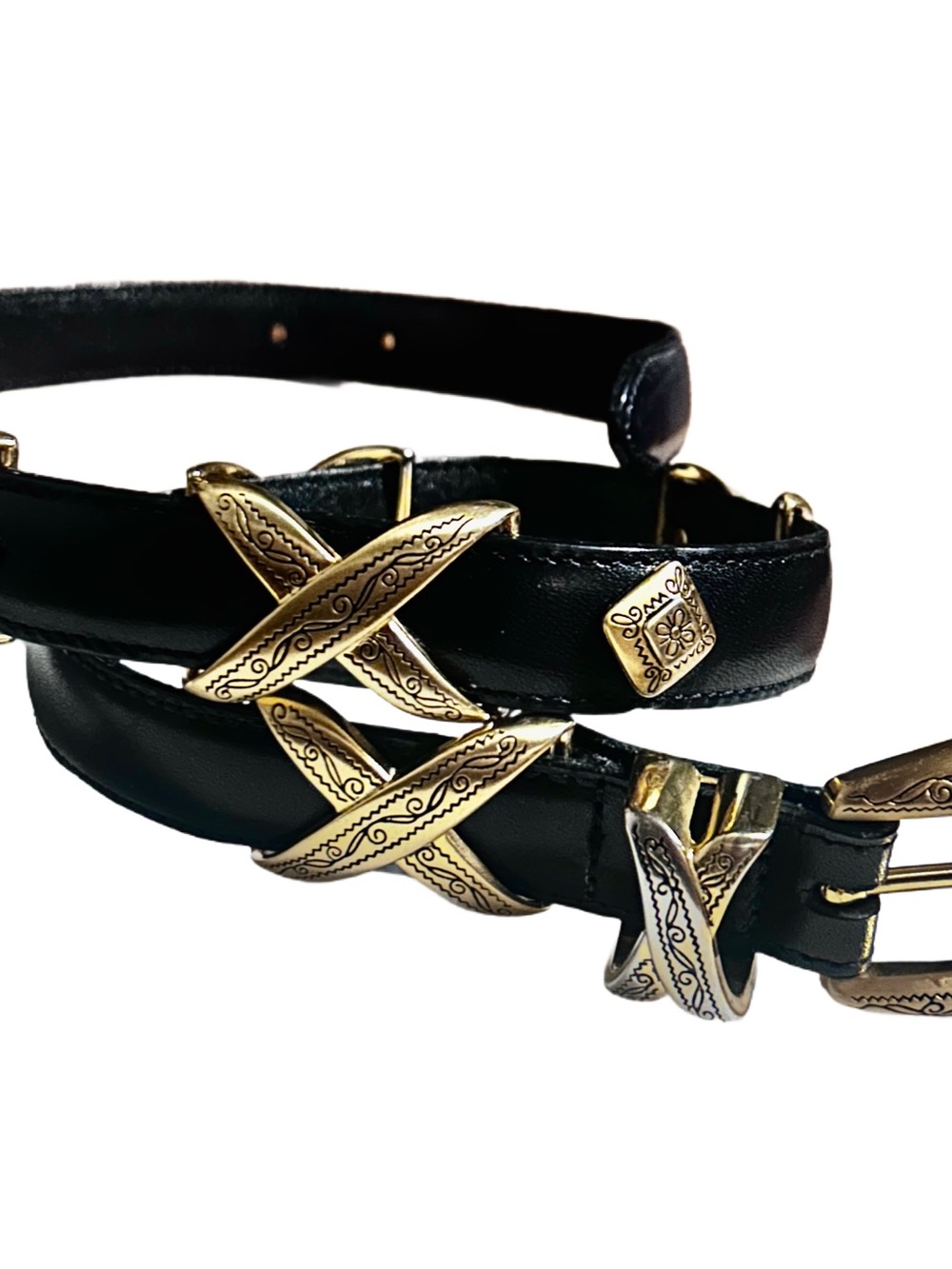Brighton ~ Medium ~ Black Leather W/ Gold X- Shape Adjustable Conchos ~ Belt